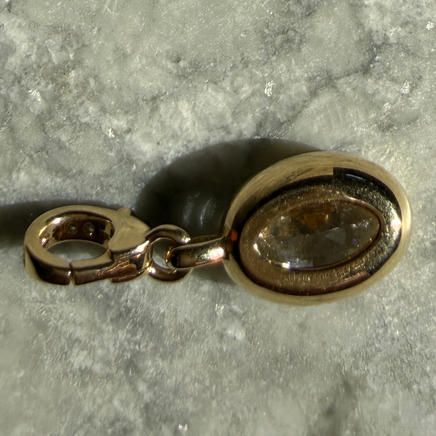 14k Yellow Gold Oval Diamond Charm with Diamond Clasp Bale