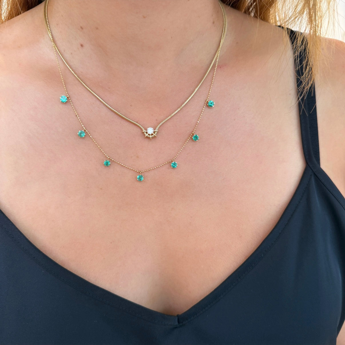Graziela Gems Floating Emerald Necklace in 18k Yellow Gold