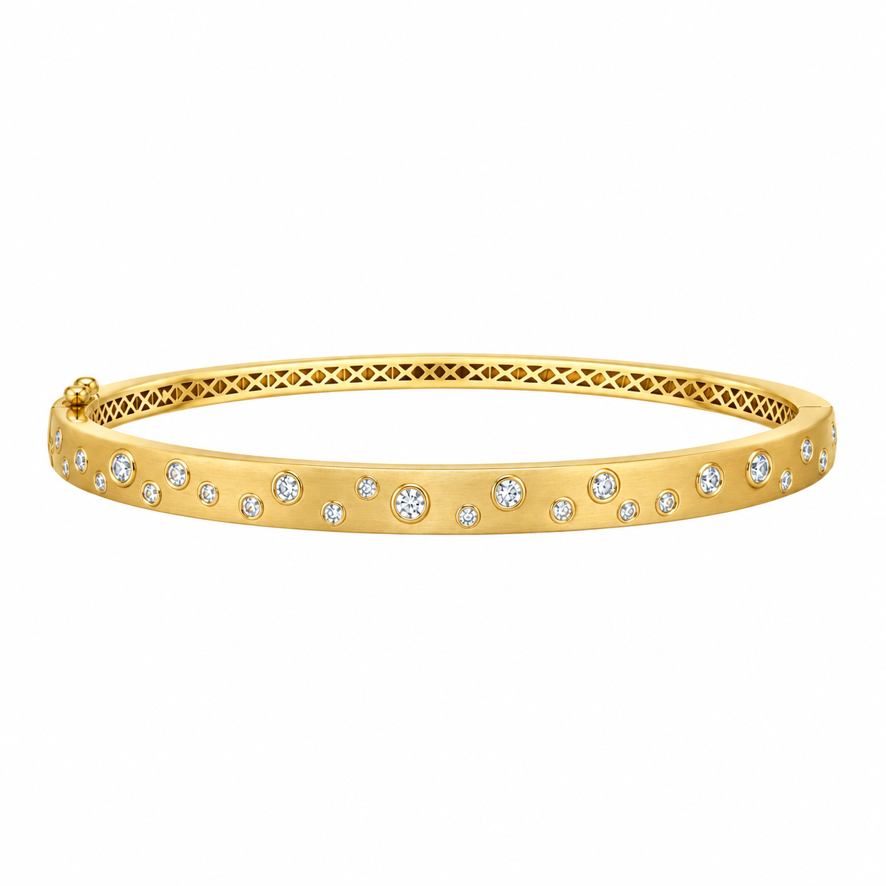 14k Satin Yellow Gold Diamond Celestial Bangle Bracelet
