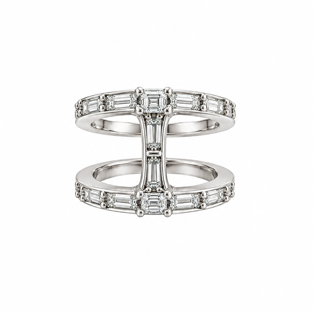 14k White Gold Double-Band Diamond H Ring