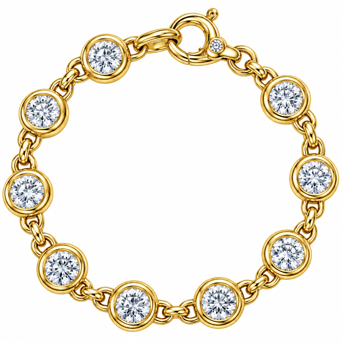 14k Yellow Gold Bezel Set Round Diamond Tennis Bracelet