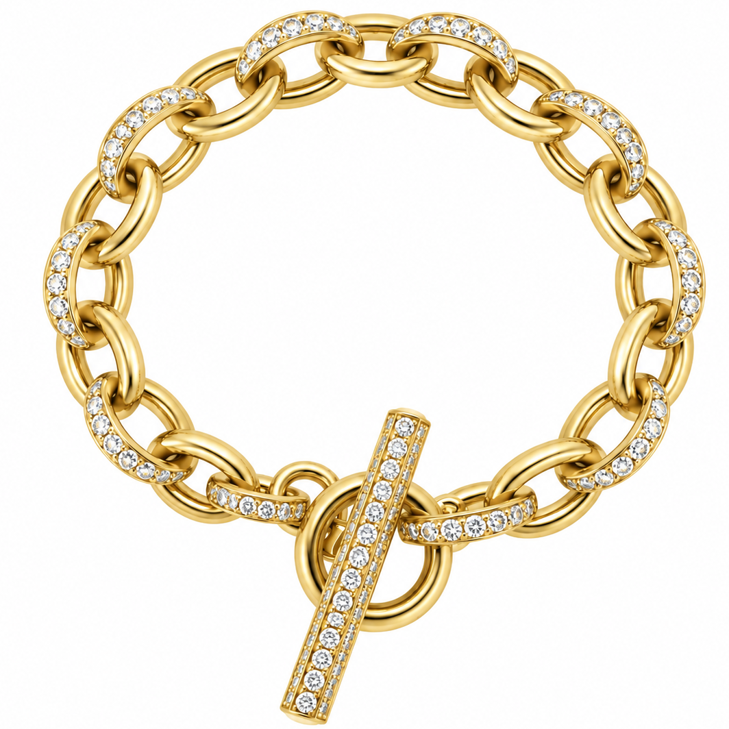 14k Yellow Gold Diamond Marquise Link & Toggle Bracelet