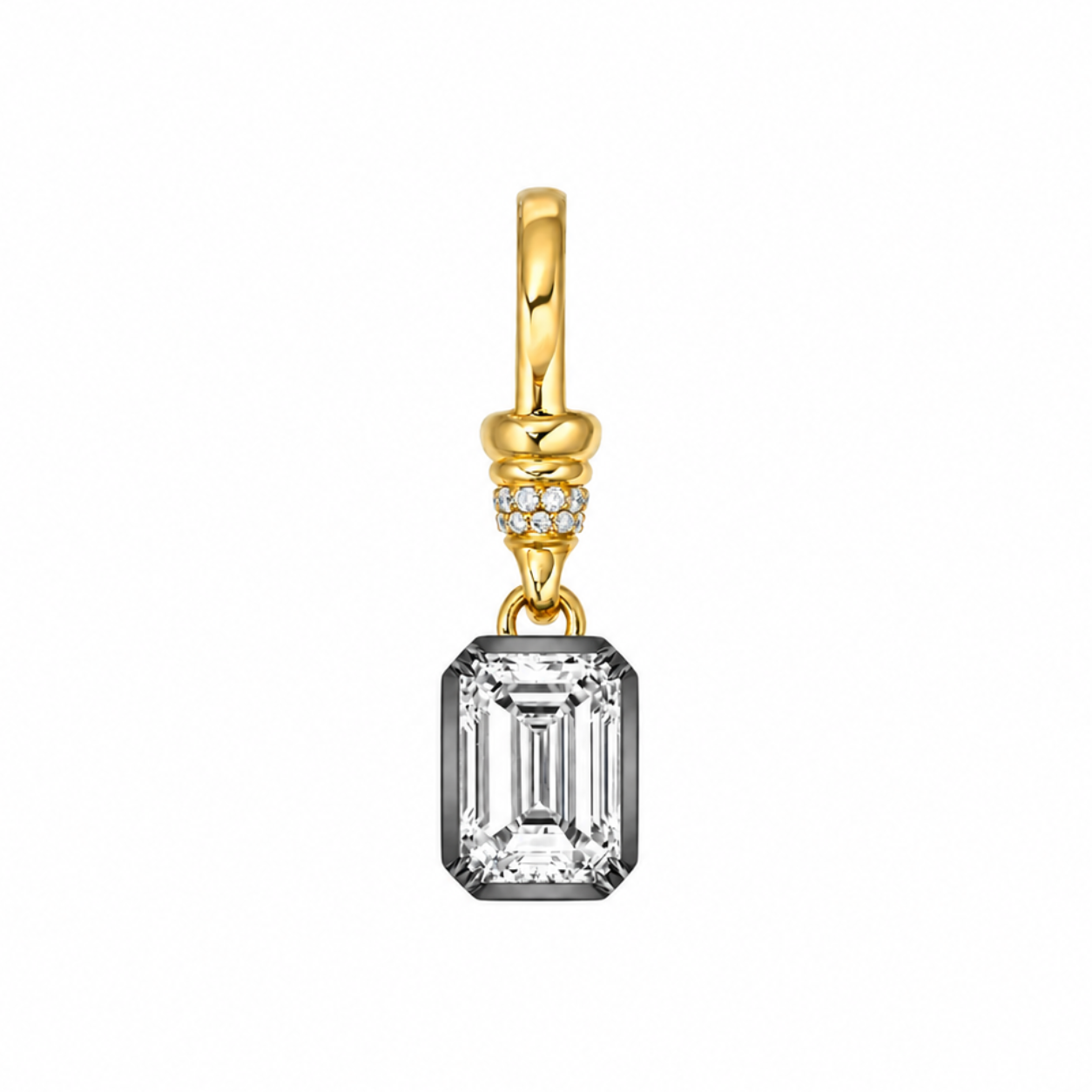 14k Yellow Gold and Black Rhodium Albert Clip Emerald Cut Diamond Charm