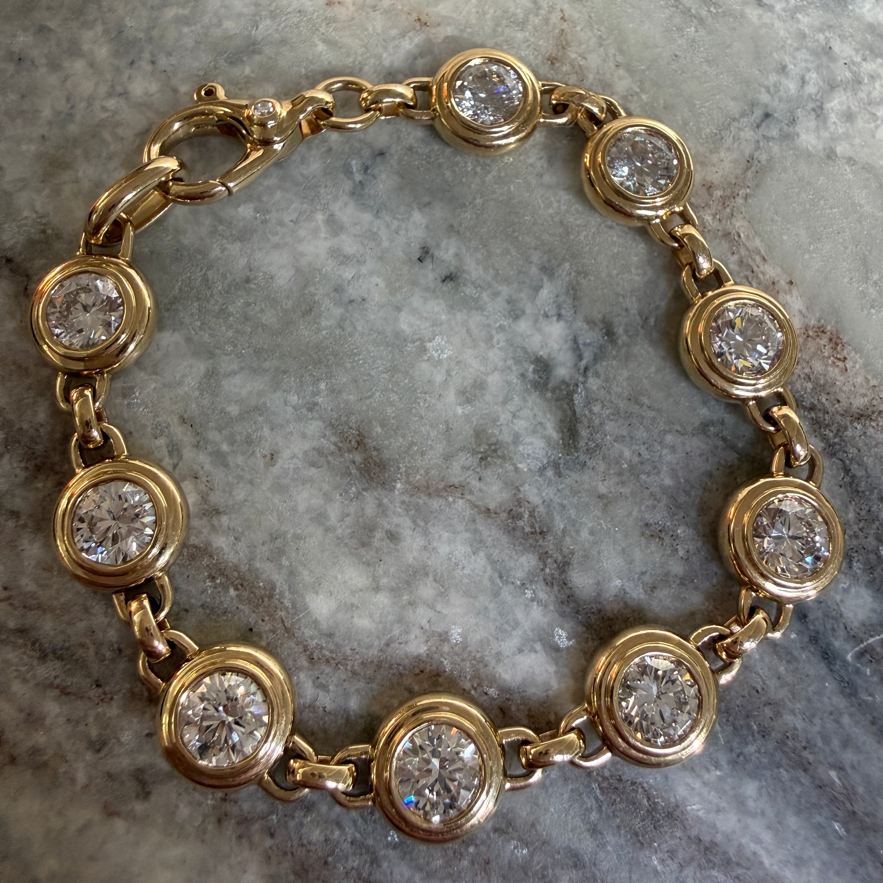 14k Yellow Gold Bezel Set Round Diamond Tennis Bracelet