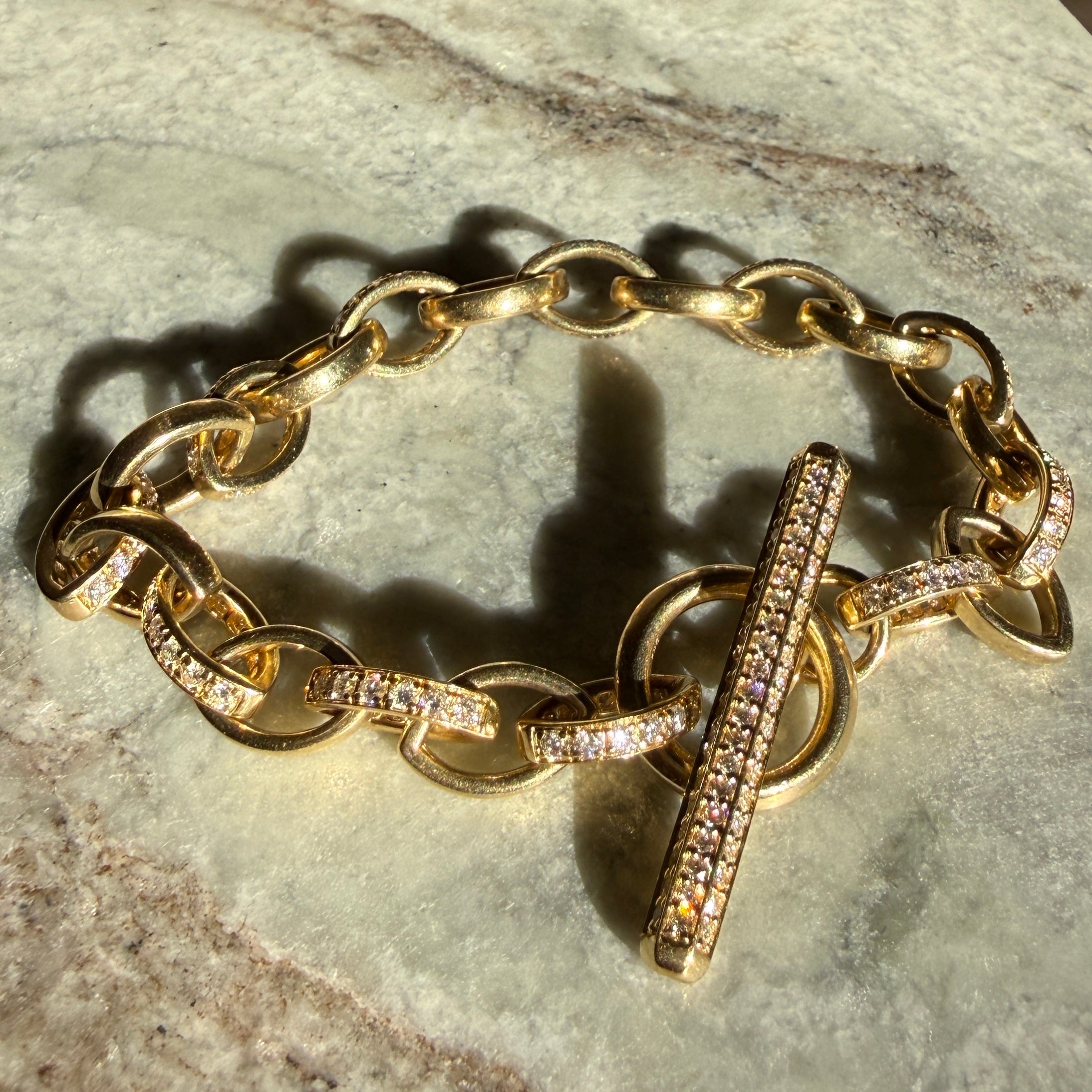 14k Yellow Gold Diamond Marquise Link & Toggle Bracelet