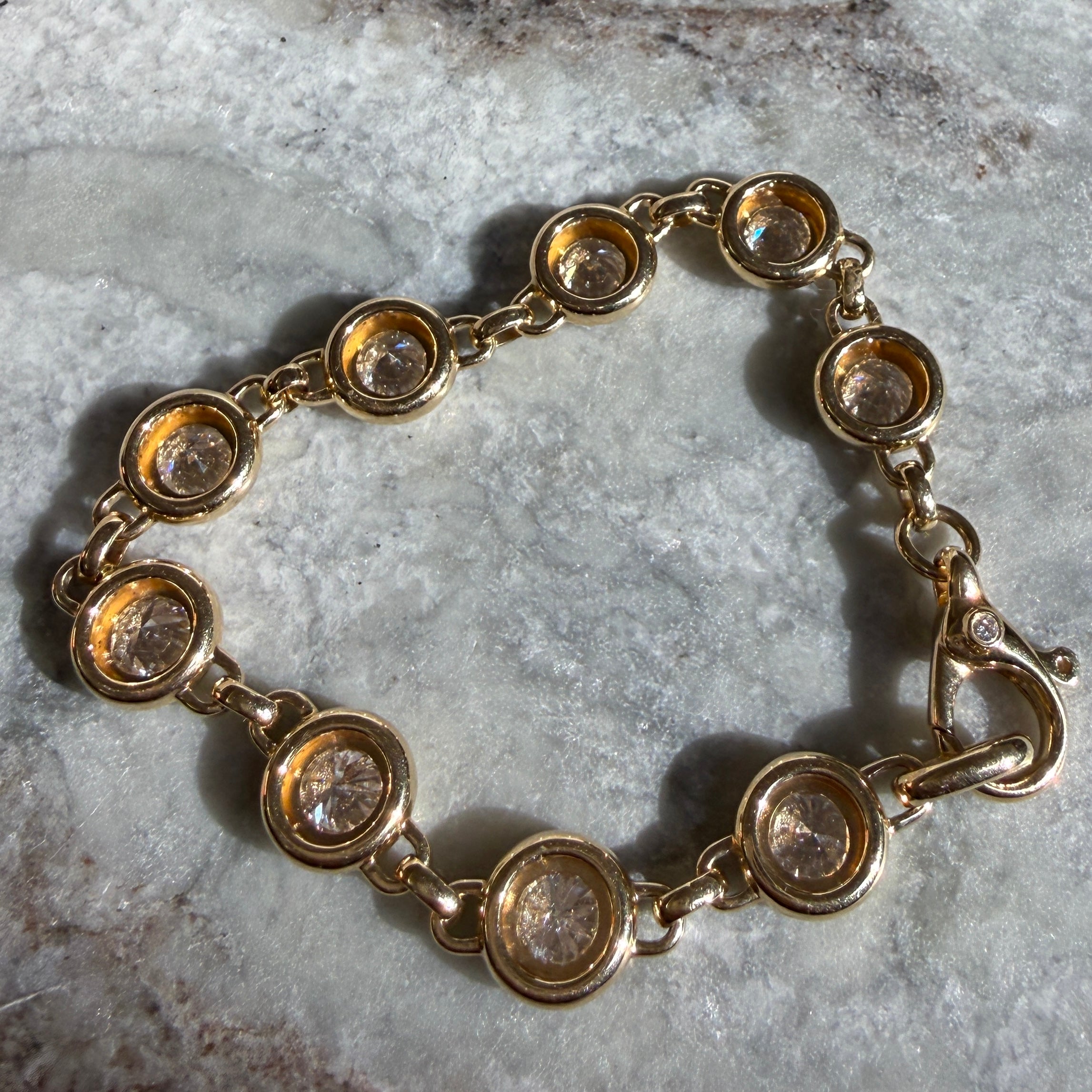 14k Yellow Gold Bezel Set Round Diamond Tennis Bracelet