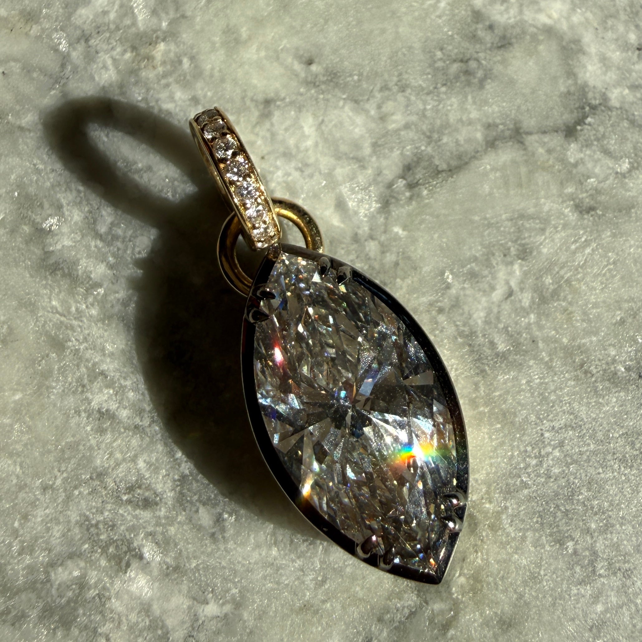 14k Yellow Gold Marquise Diamond Charm with Black Rhodium Frame