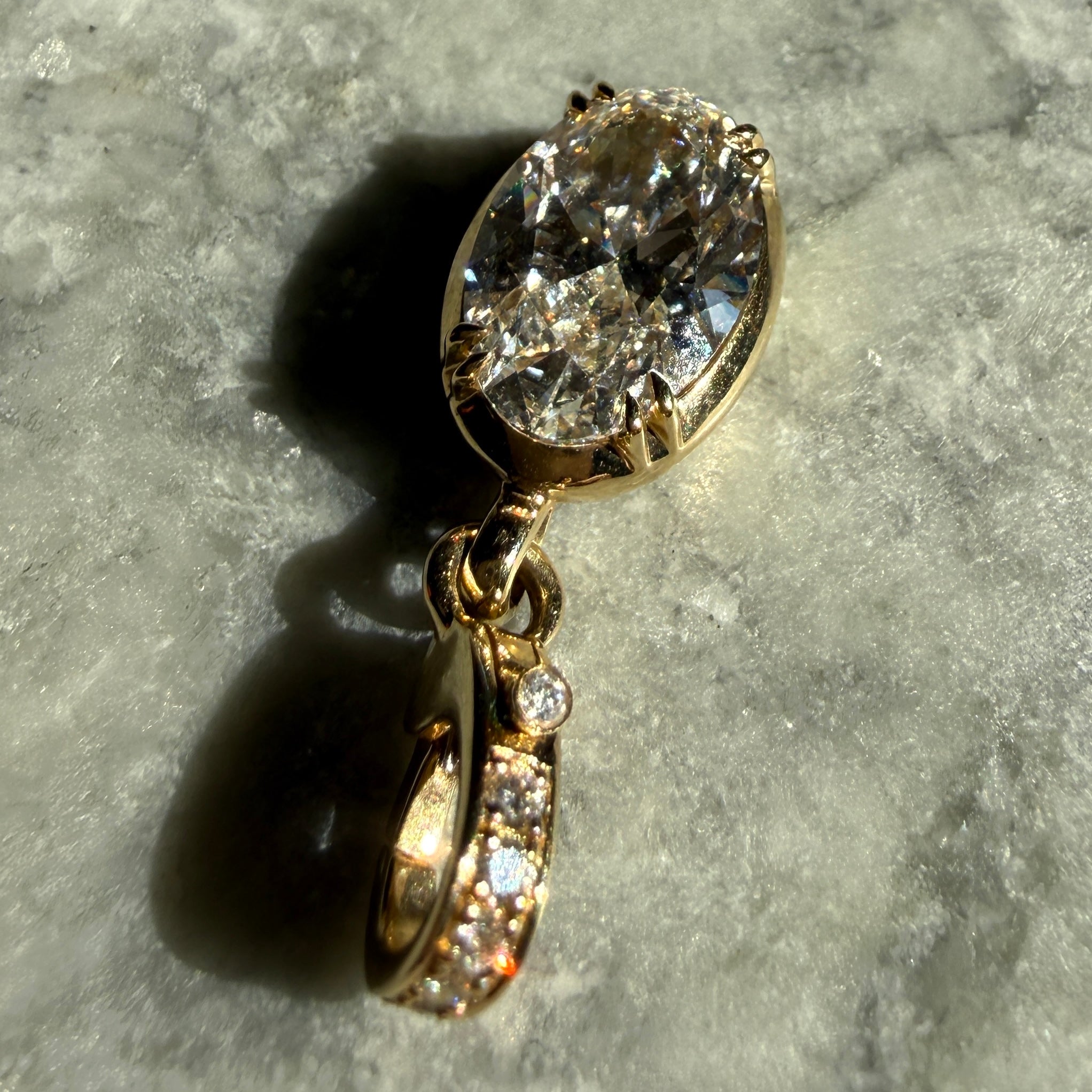 14k Yellow Gold Oval Diamond Charm with Diamond Clasp Bale