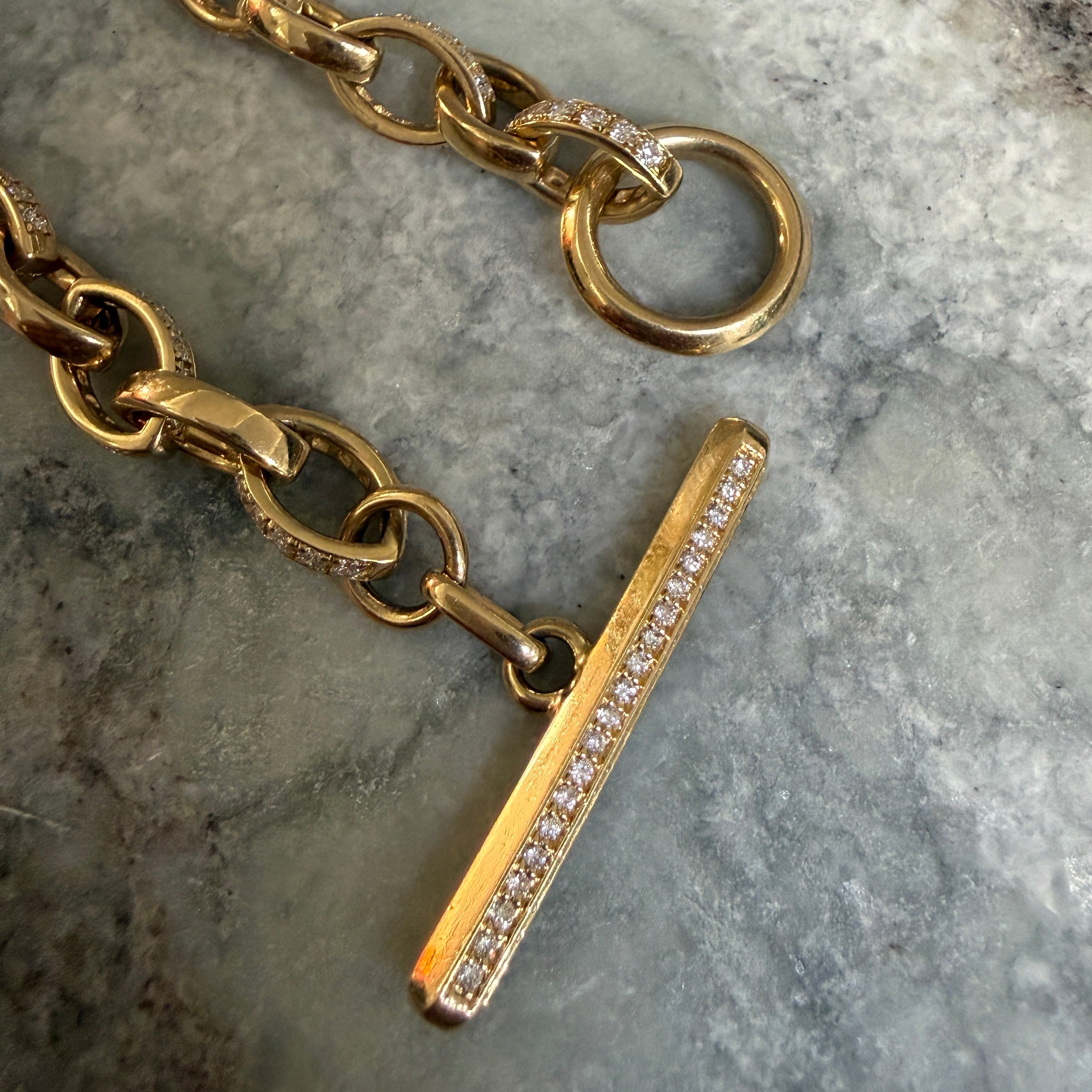 14k Yellow Gold Diamond Marquise Link & Toggle Bracelet
