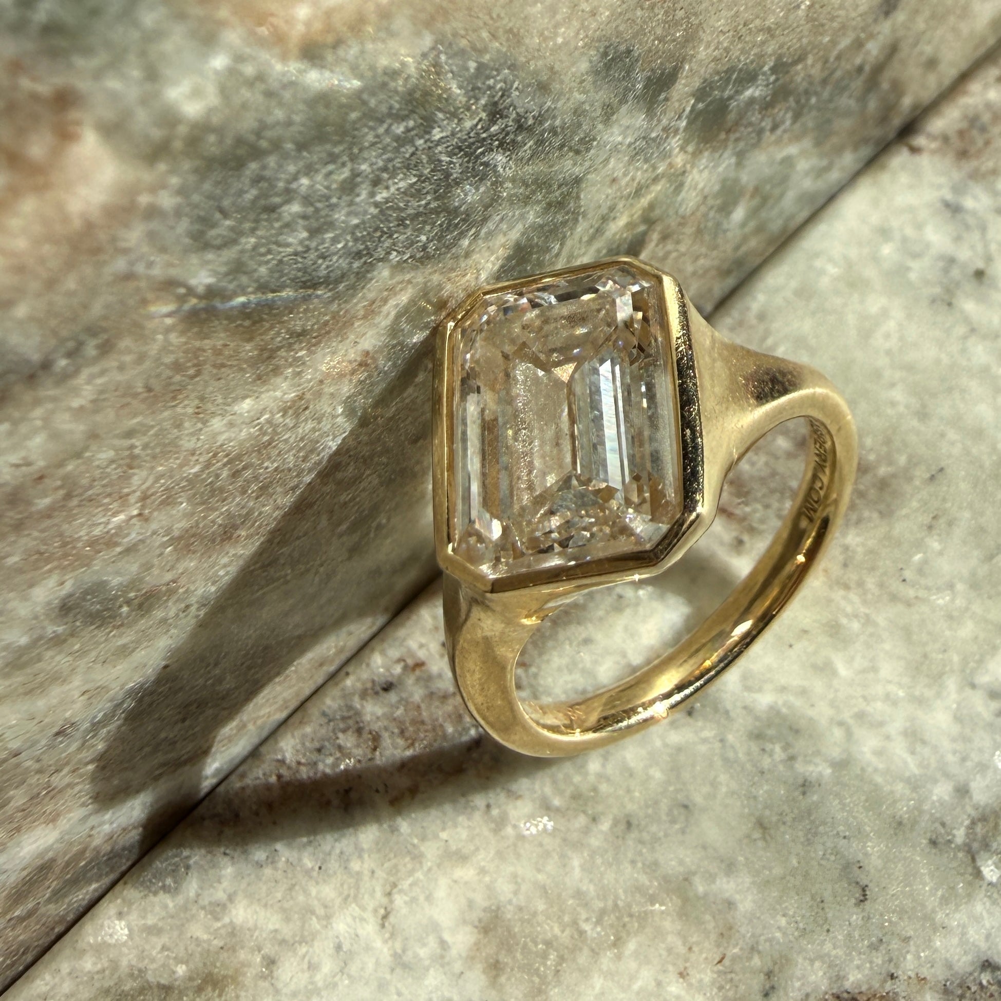 14k Yellow Gold Offset Emerald Cut Diamond Ring