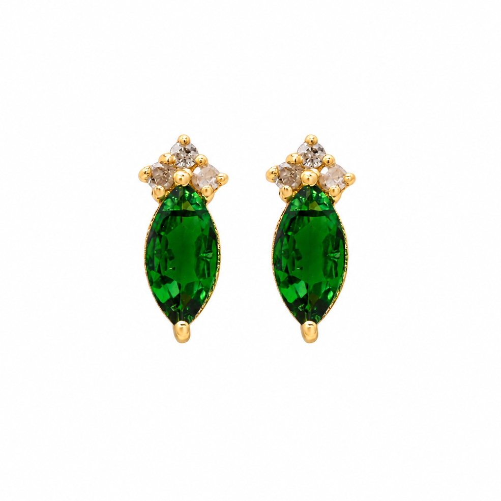 14k Yellow Gold Green Tourmaline & Diamond Marquise Stud Earrings