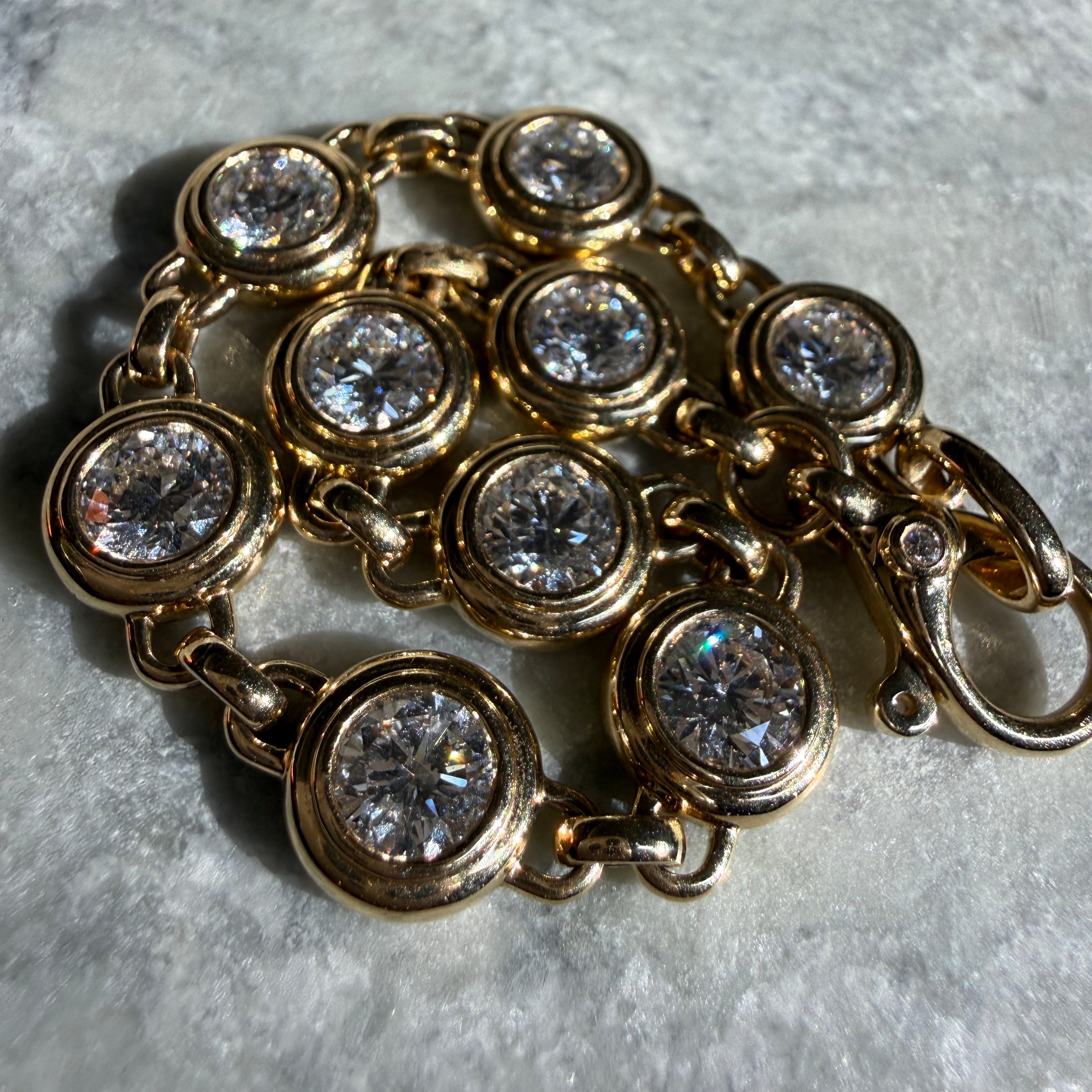 14k Yellow Gold Bezel Set Round Diamond Tennis Bracelet