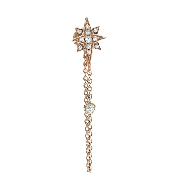 18k Rose Gold Star Chain Stud Earring