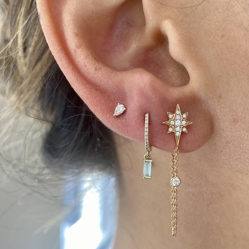 18k Rose Gold Star Chain Stud Earring