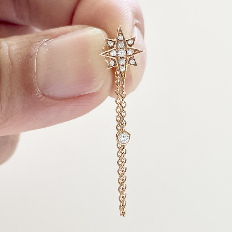 18k Rose Gold Star Chain Stud Earring