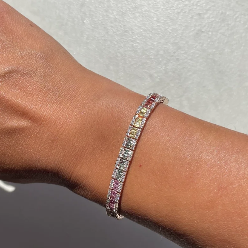 14k Rose Gold Rainbow Sapphire and Diamond Tennis Bracelet