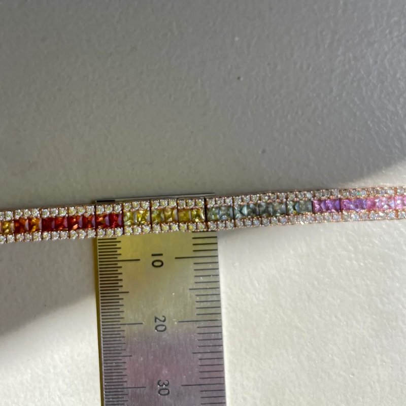 14k Rose Gold Rainbow Sapphire and Diamond Tennis Bracelet