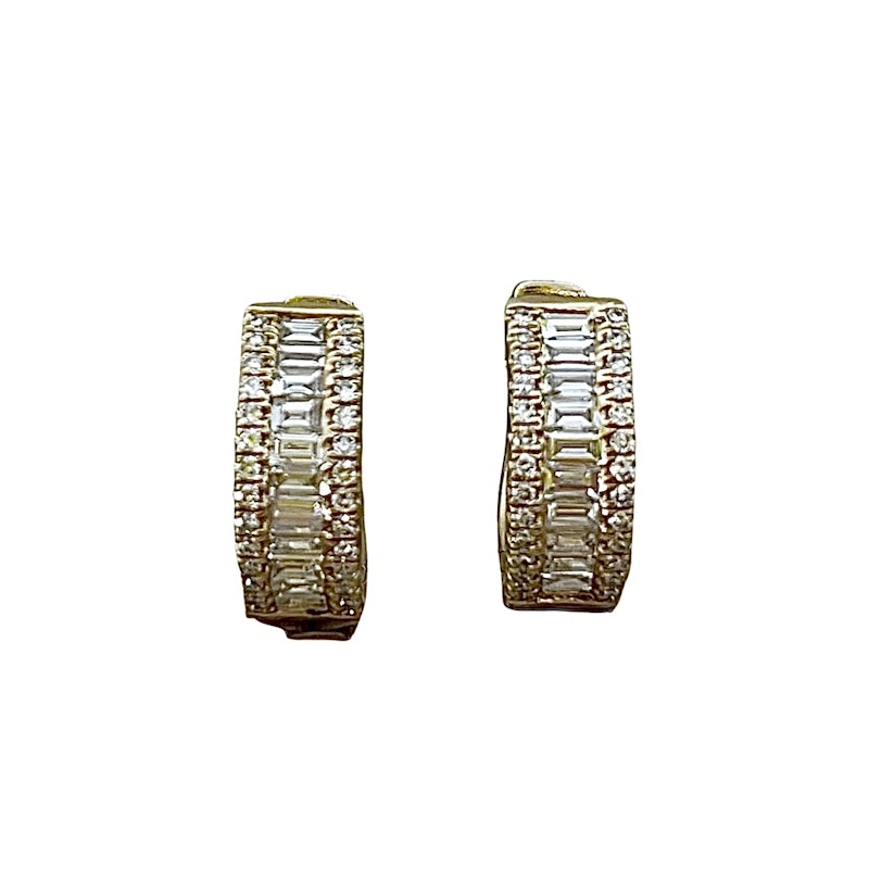 14k Yellow Baguette Diamond Huggies