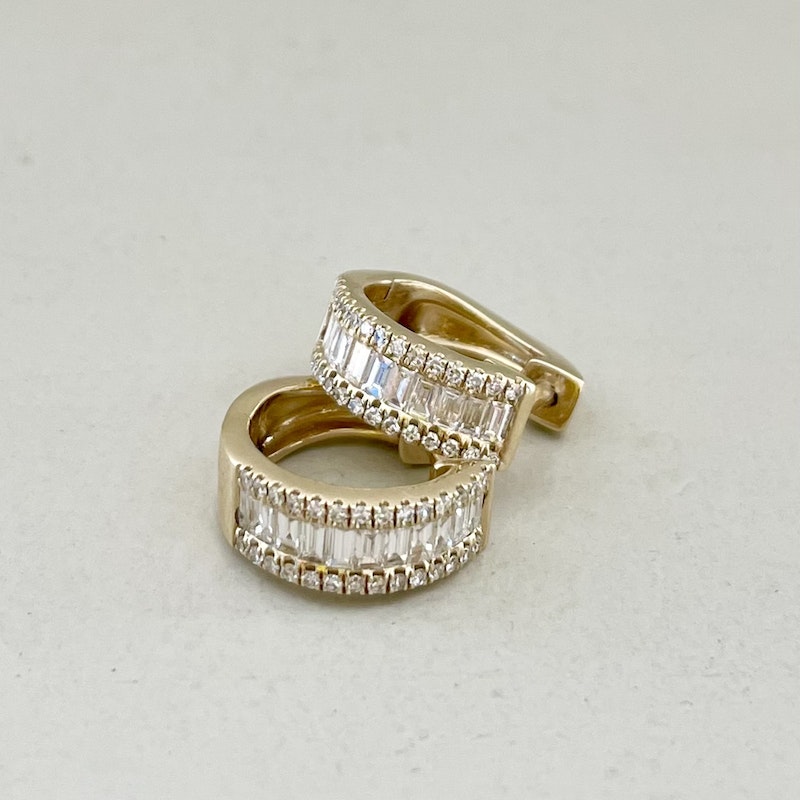 14k Yellow Baguette Diamond Huggies