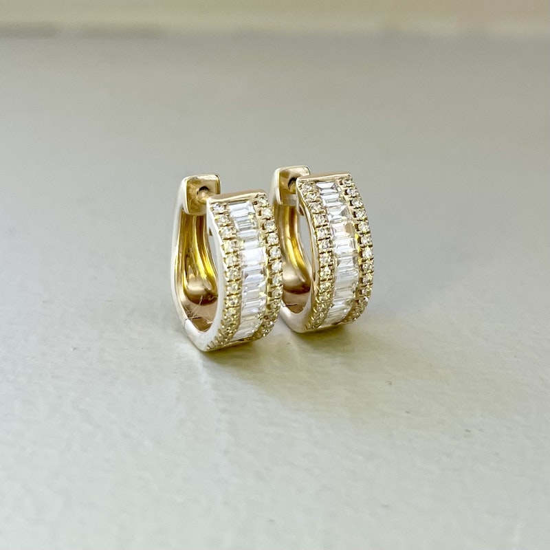 14k Yellow Baguette Diamond Huggies