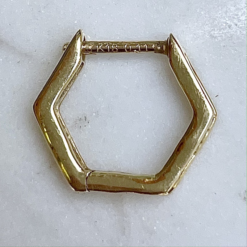 18k Yellow Gold Baguette Diamond Hexagon Huggie