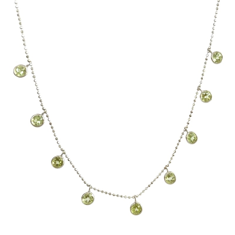 14k White Gold Peridot Bezel Shaker Necklace