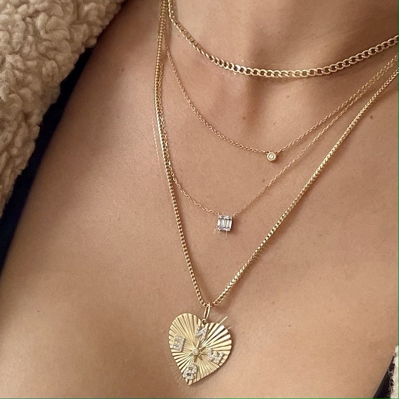 14k Yellow Gold Diamond Compass Fluted Heart Charm