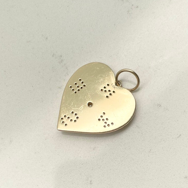 14k Yellow Gold Diamond Compass Fluted Heart Charm