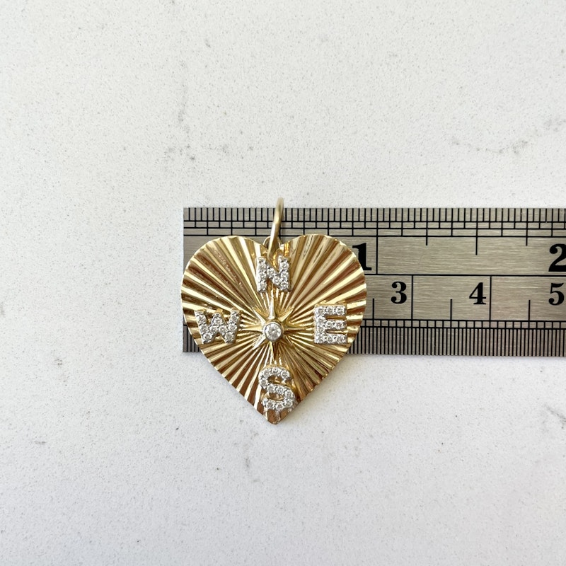 14k Yellow Gold Diamond Compass Fluted Heart Charm