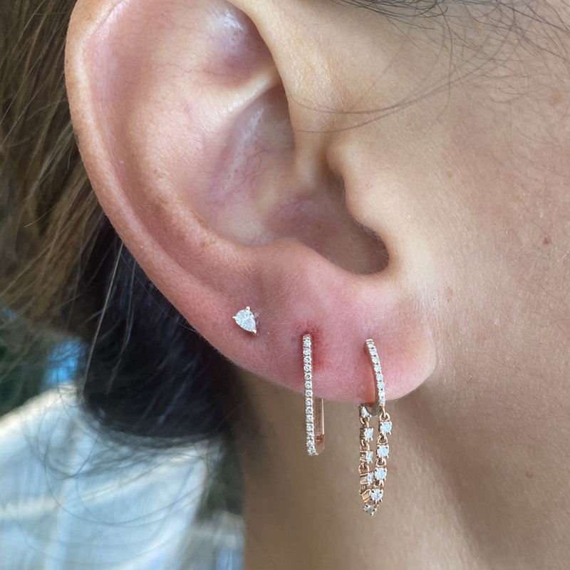 14k Rose Gold Diamond Drop Chain Huggie