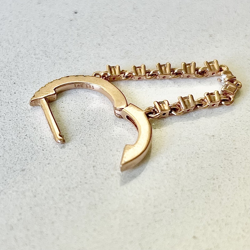 14k Rose Gold Diamond Drop Chain Huggie