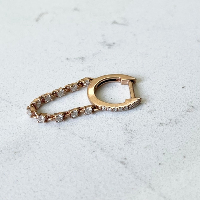 14k Rose Gold Diamond Drop Chain Huggie