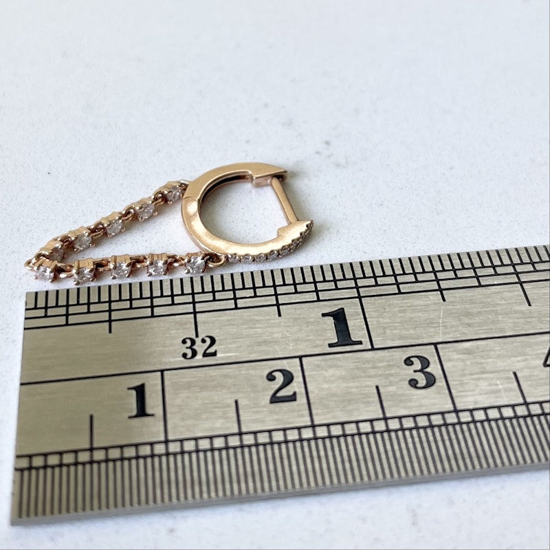 14k Rose Gold Diamond Drop Chain Huggie