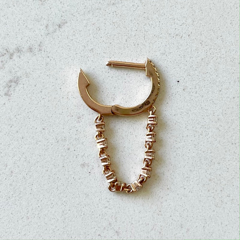 14k Rose Gold Diamond Drop Chain Huggie