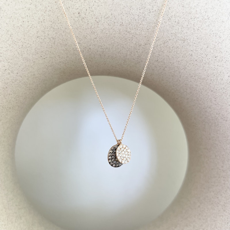 18k Rose Gold Double Diamond Disc Pendant