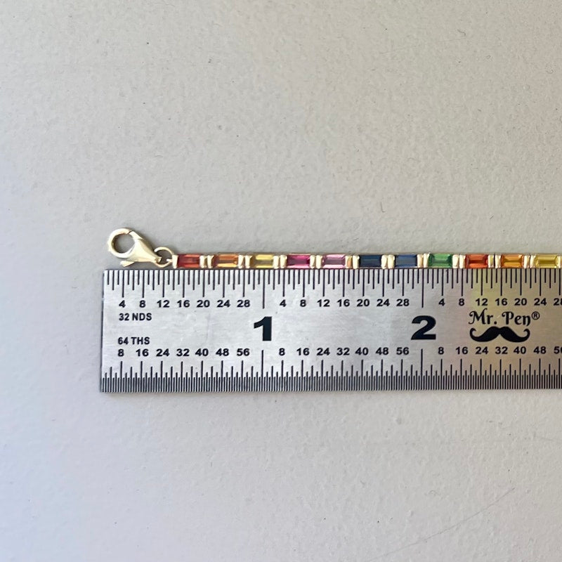 14k Yellow Gold Rainbow Sapphire Baguette Tennis Bracelet