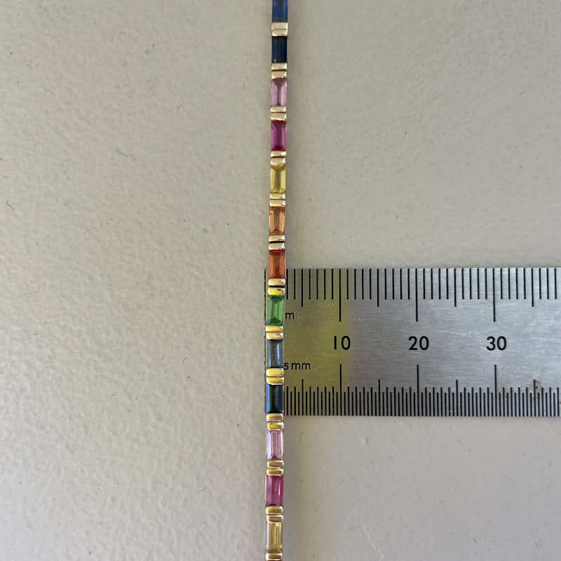 14k Yellow Gold Rainbow Sapphire Baguette Tennis Bracelet