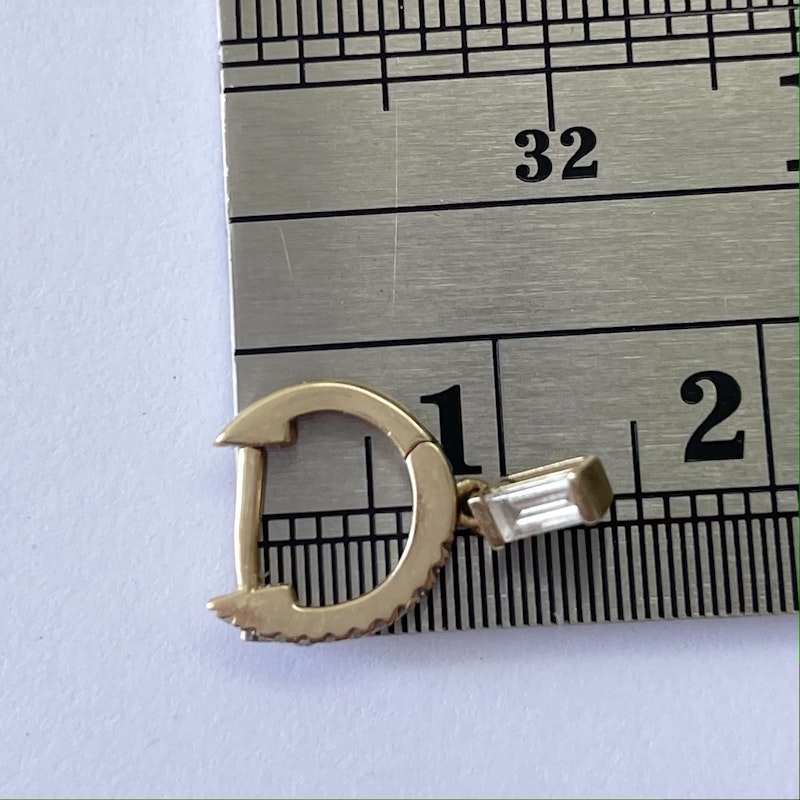 14k Yellow Gold Baguette Diamond Drop Huggie