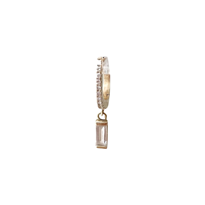 14k Yellow Gold Baguette Diamond Drop Huggie