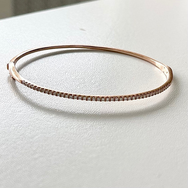14k Rose Gold and Round Diamond Bangle