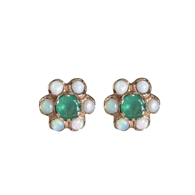 Arik Kastan 14K Rose Gold Emerald & Opal Flower Earrings