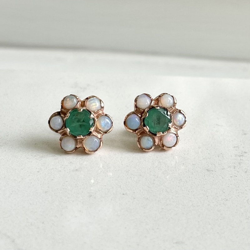 Arik Kastan 14K Rose Gold Emerald & Opal Flower Earrings