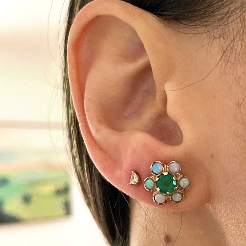 Arik Kastan 14K Rose Gold Emerald & Opal Flower Earrings