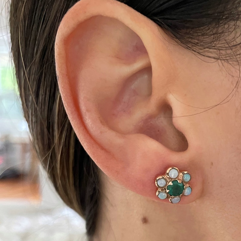 Arik Kastan 14K Rose Gold Emerald & Opal Flower Earrings