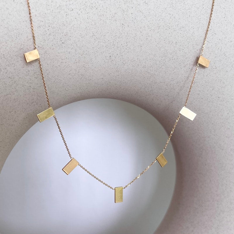 14k Yellow Gold Rectangle Plate Necklace