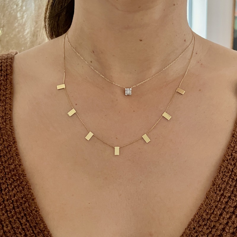 14k Yellow Gold Rectangle Plate Necklace
