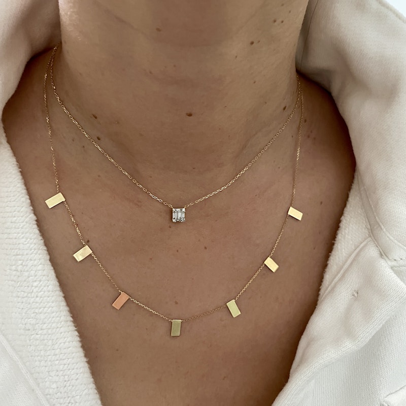 14k Yellow Gold Rectangle Plate Necklace