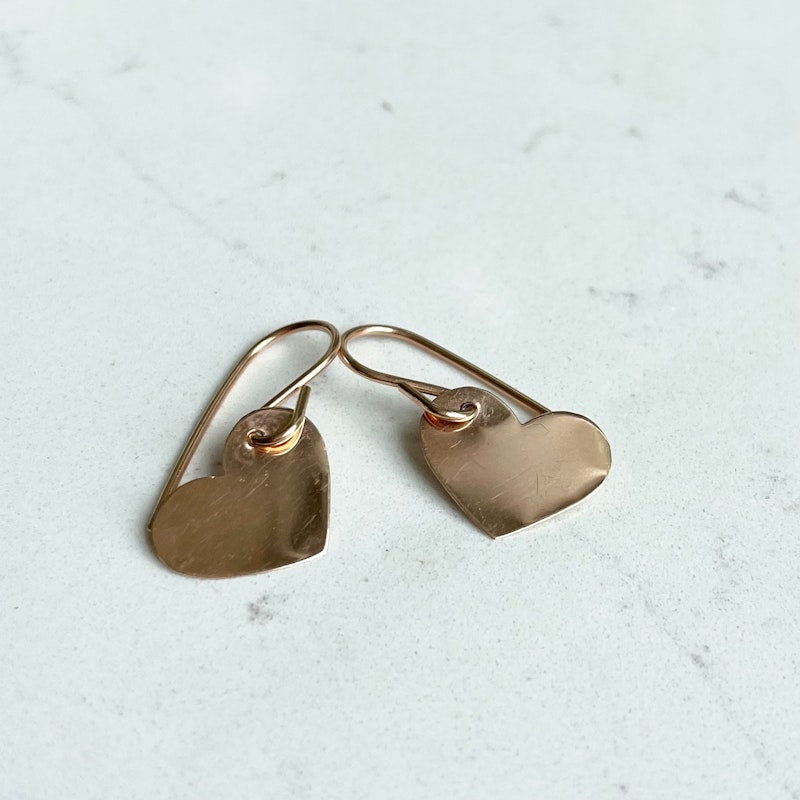 14k Rose Gold Heart Shaped Drop Earrings