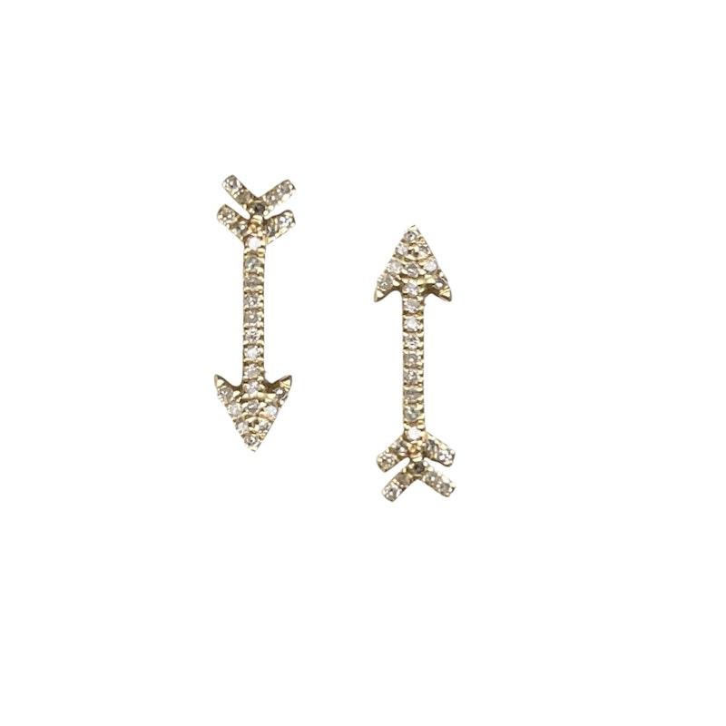 14k Yellow Gold and Diamond Arrow Post Earrings