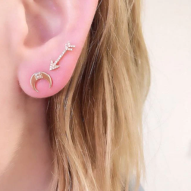 14k Yellow Gold and Diamond Arrow Post Earrings
